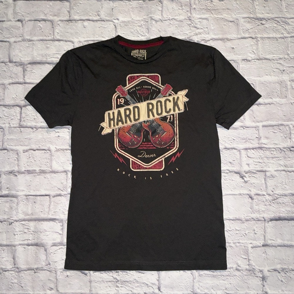Hard Rock Cafe Denver "Rock Is Free" T-shirt Men's‎ Size M Nostalgic Guitars